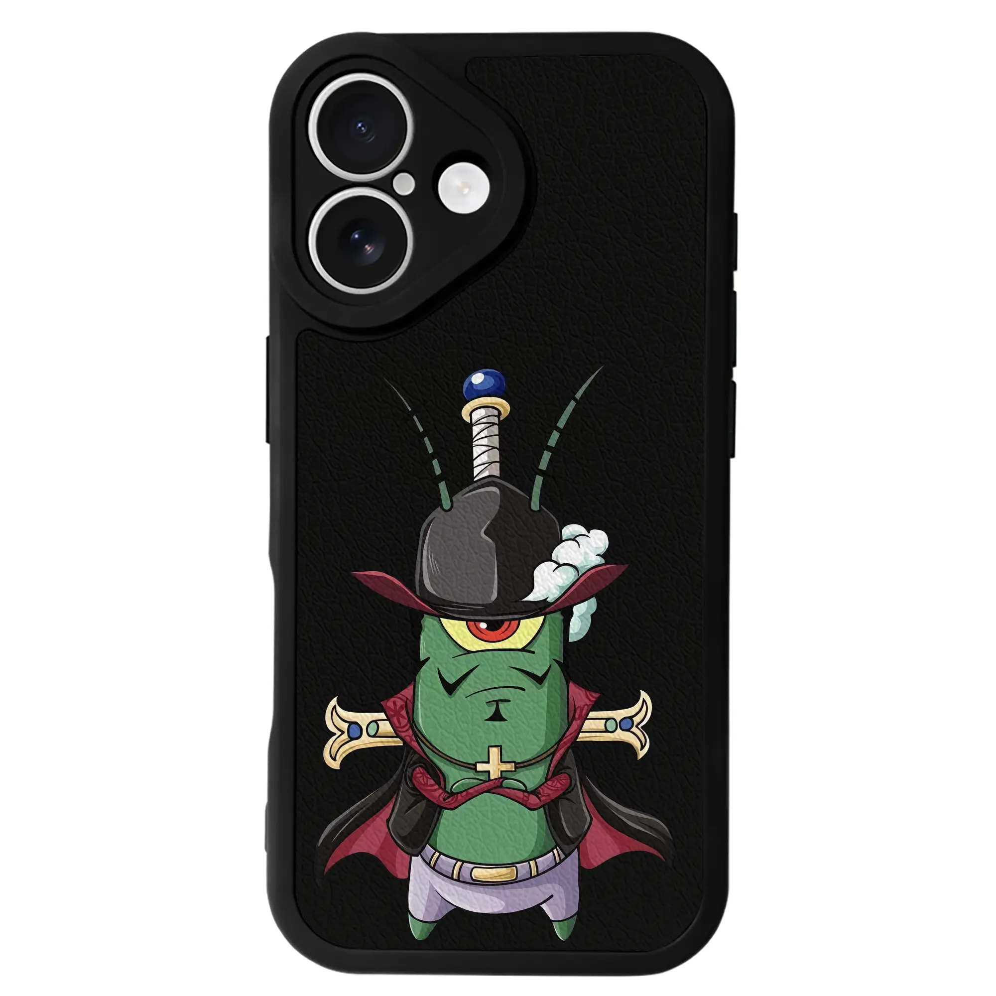 スポンジボブ グッズ プランクトン - IPhone 16シリーズ対応 ・ シリコンスマホケース ・ レザー調 ・ 高精度フィット ・ 耐衝撃 ・ ワイヤレス充電対応 ・ 精密カット